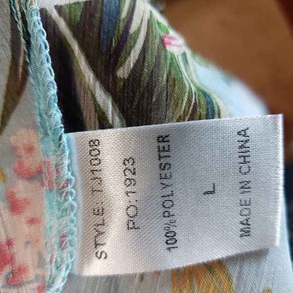 Gigio Long Sheer  Kimono Duster L Blue Tropical Floral Boho Peasant Hippie - Picture 7 of 10